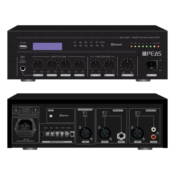 OEM/ODM China Conference Room Audio Systems - MA-60BT 60W USB/BT Mixing Amplifier with 3MIC&2AUX – Q&S